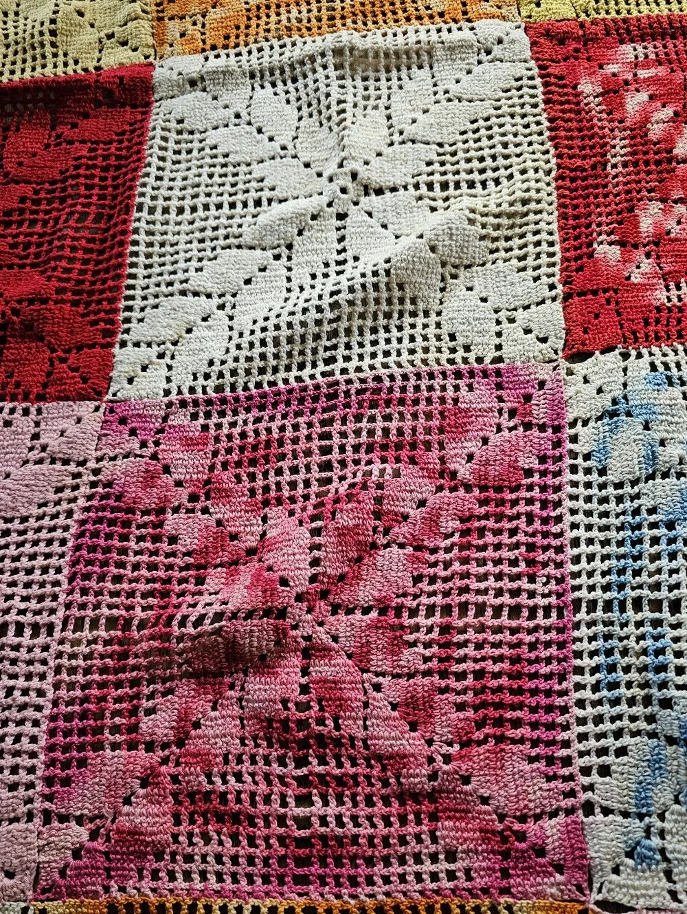 VINTAGE Handmade String Patchwork Diamond- In-Square Design Throw Blanket